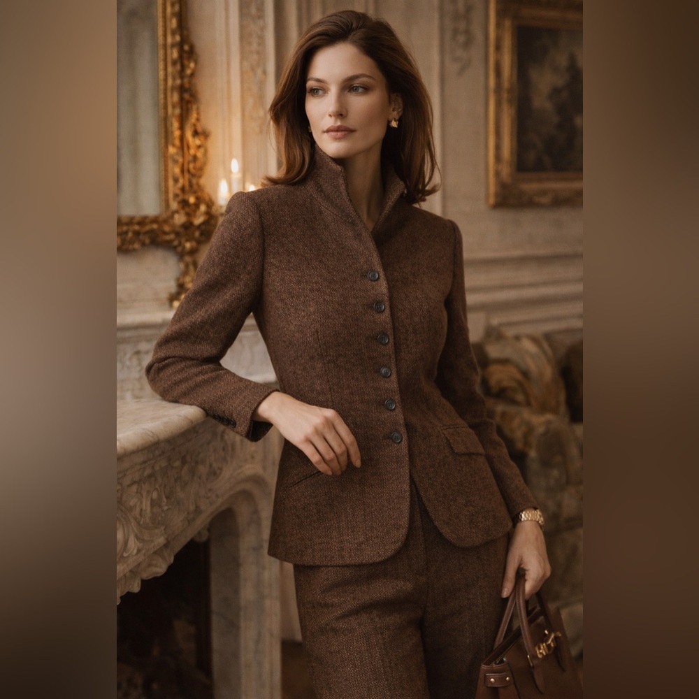 Ralph Lauren Brown Tailored Button-Front Wool Blazer